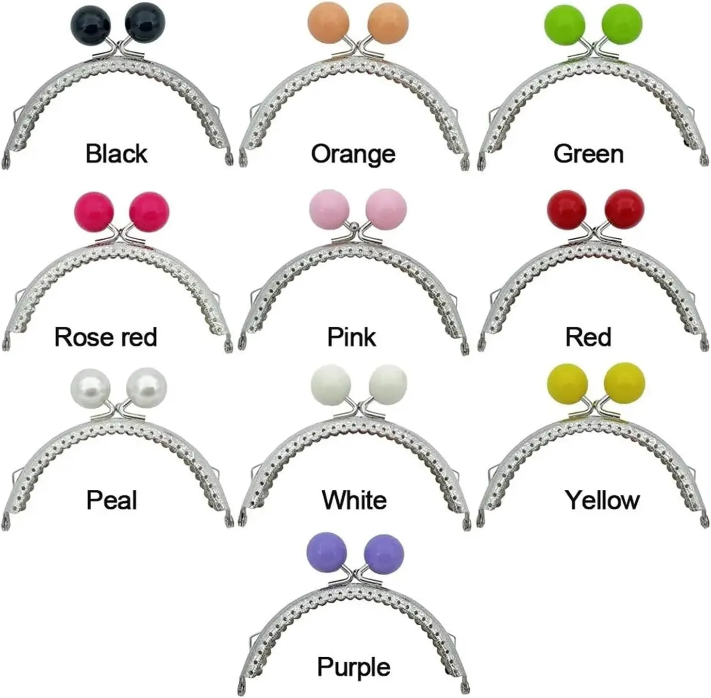 Purse Frame 8.5/10.5cm Candy Color Beads Silver Metal Purse Frame Handle for Clutch Bag Handbag Accessories Making Kiss Clasp Lock(8.5cm-Peal)