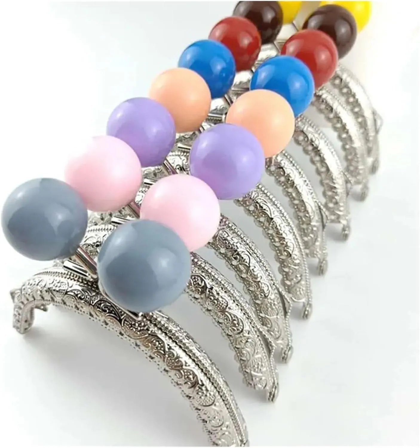 Purse Frame 8.5/10.5cm Candy Color Beads Silver Metal Purse Frame Handle for Clutch Bag Handbag Accessories Making Kiss Clasp Lock(8.5cm-Peal)
