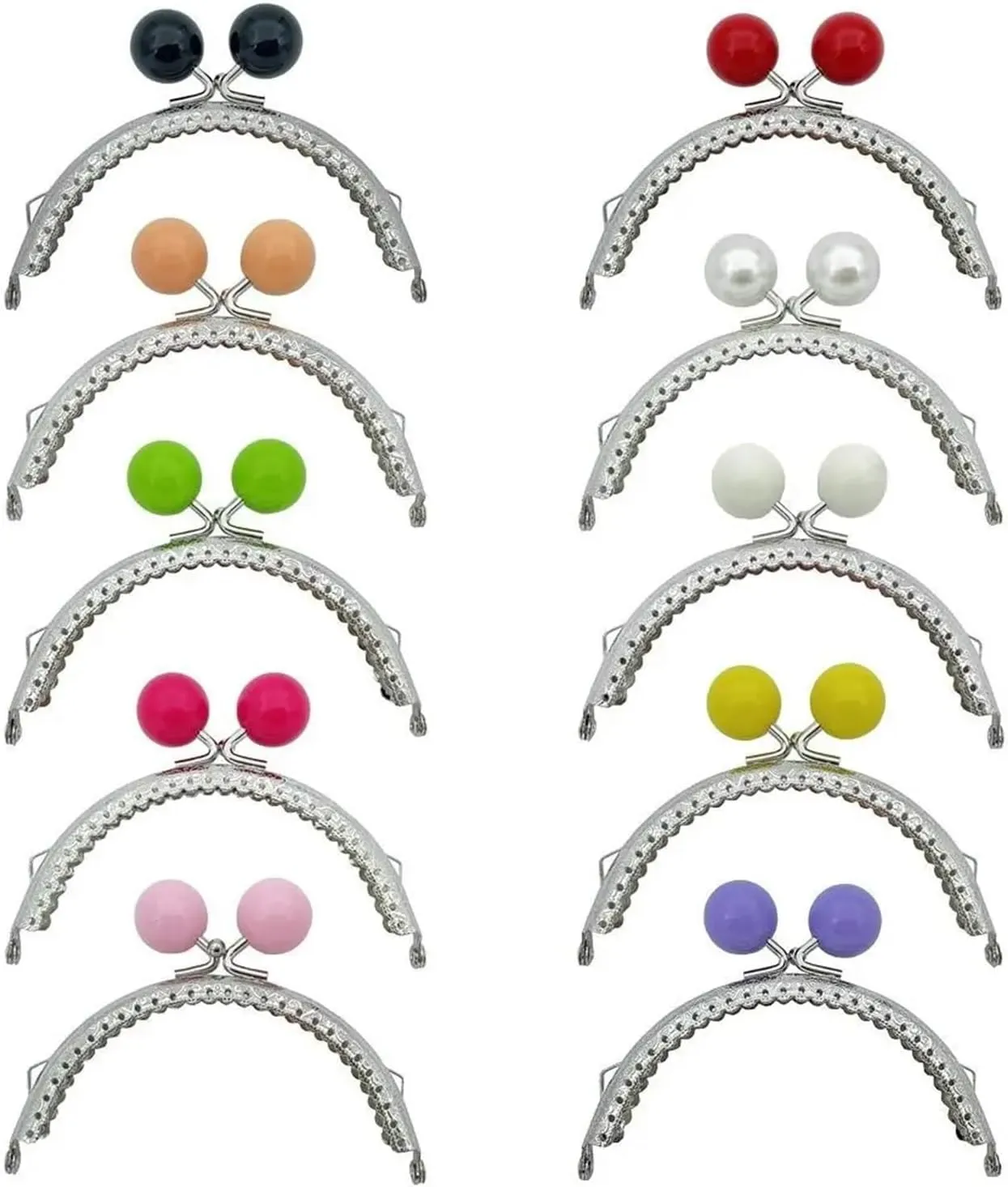 Purse Frame 8.5/10.5cm Candy Color Beads Silver Metal Purse Frame Handle for Clutch Bag Handbag Accessories Making Kiss Clasp Lock(8.5cm-Peal)