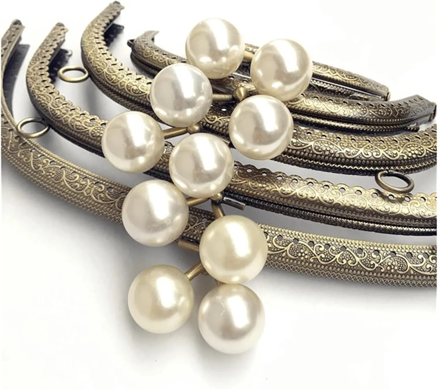 Purse Frame Pearl Wallet Metal Handle Frame Arc Shaped DIY Purse Clutch Kiss Clasp Lock Clutch Bag Handle Handbag Accessories(Color-03)