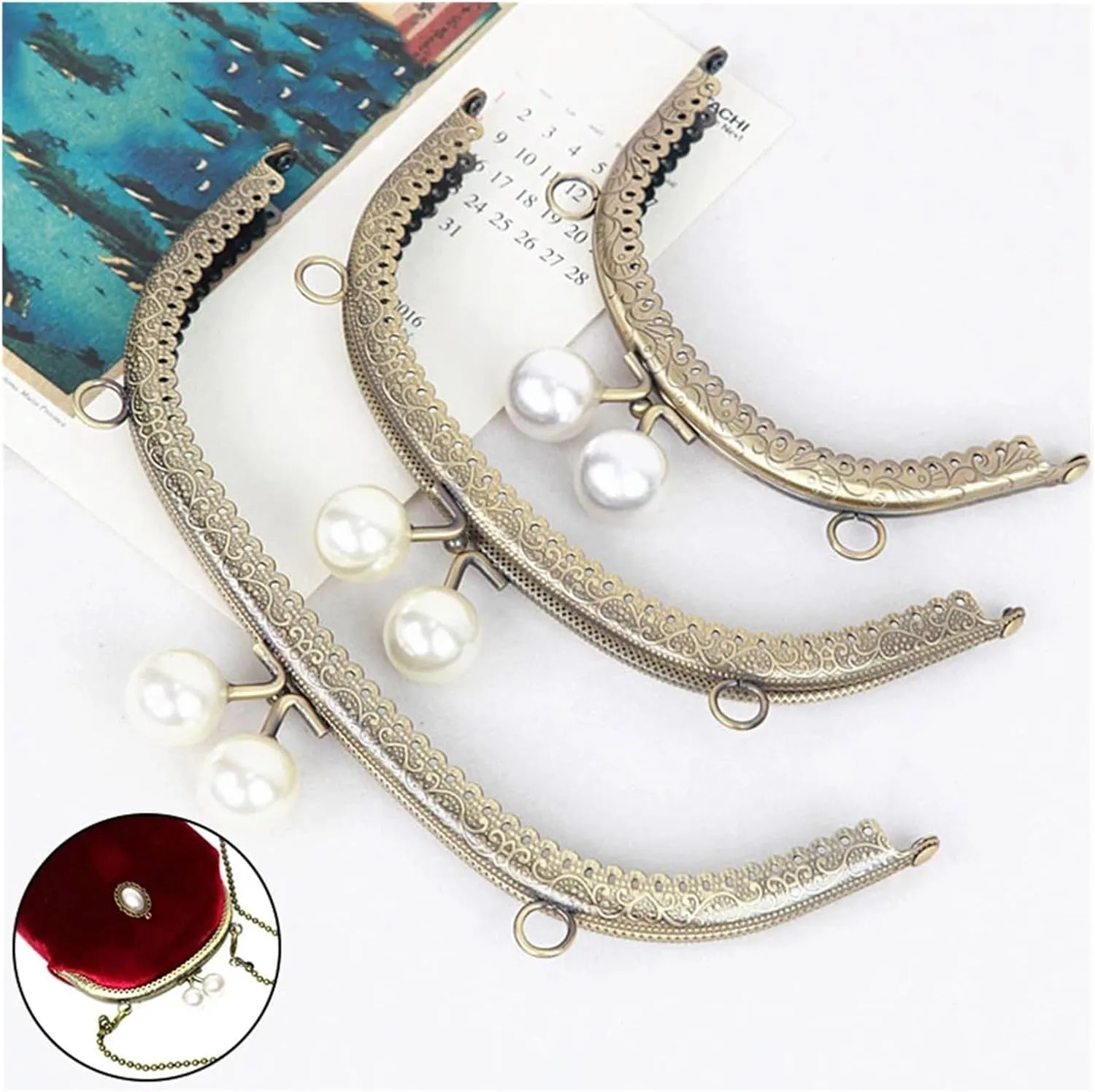 Purse Frame Pearl Wallet Metal Handle Frame Arc Shaped DIY Purse Clutch Kiss Clasp Lock Clutch Bag Handle Handbag Accessories(Color-03)