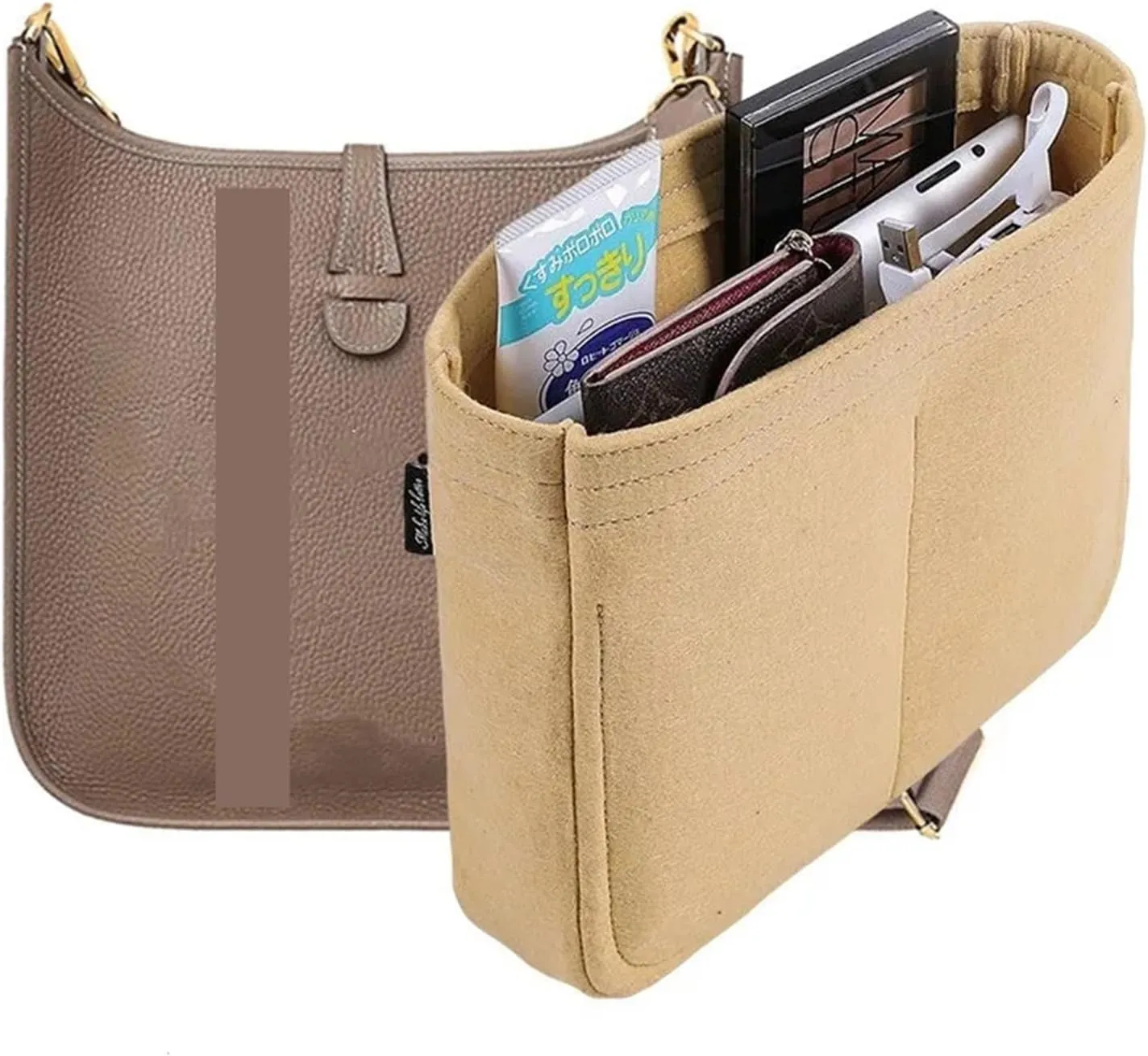 Purse Organizer Insert, Felt Makeup Inner Felt Bag Organizer With Zipper Women's Luxury Handbag Tote Shaper(Color-03,30x22x8cm)