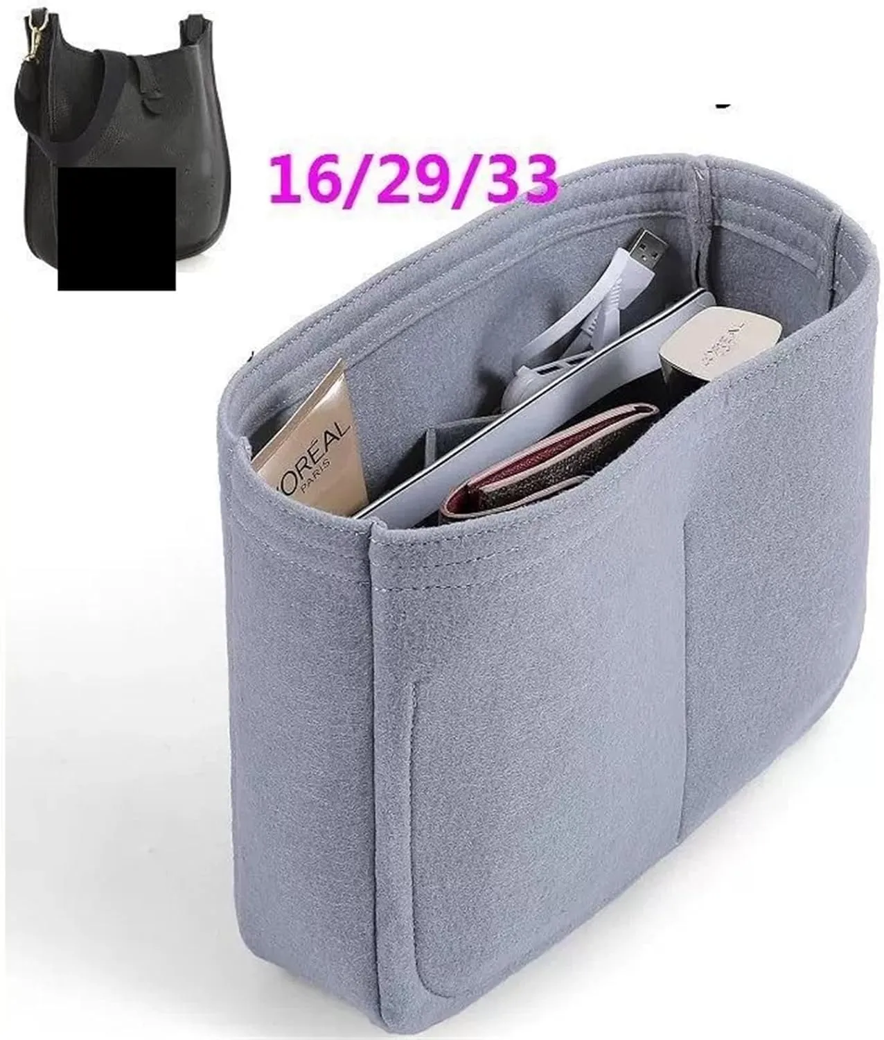 Purse Organizer Insert, Felt Makeup Inner Felt Bag Organizer With Zipper Women's Luxury Handbag Tote Shaper(Color-03,30x22x8cm)
