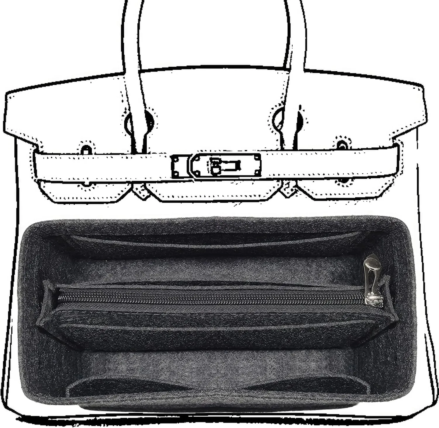 Purse Organizer Insert For Birkin 30 Bag, Felt Insert Organizer With Zipper, Large Capacity,Women’s Handbags Shaper (30,Gray)