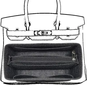 Purse Organizer Insert For Birkin 30 Bag, Felt Insert Organizer With Zipper, Large Capacity,Women’s Handbags Shaper (30,Gray)
