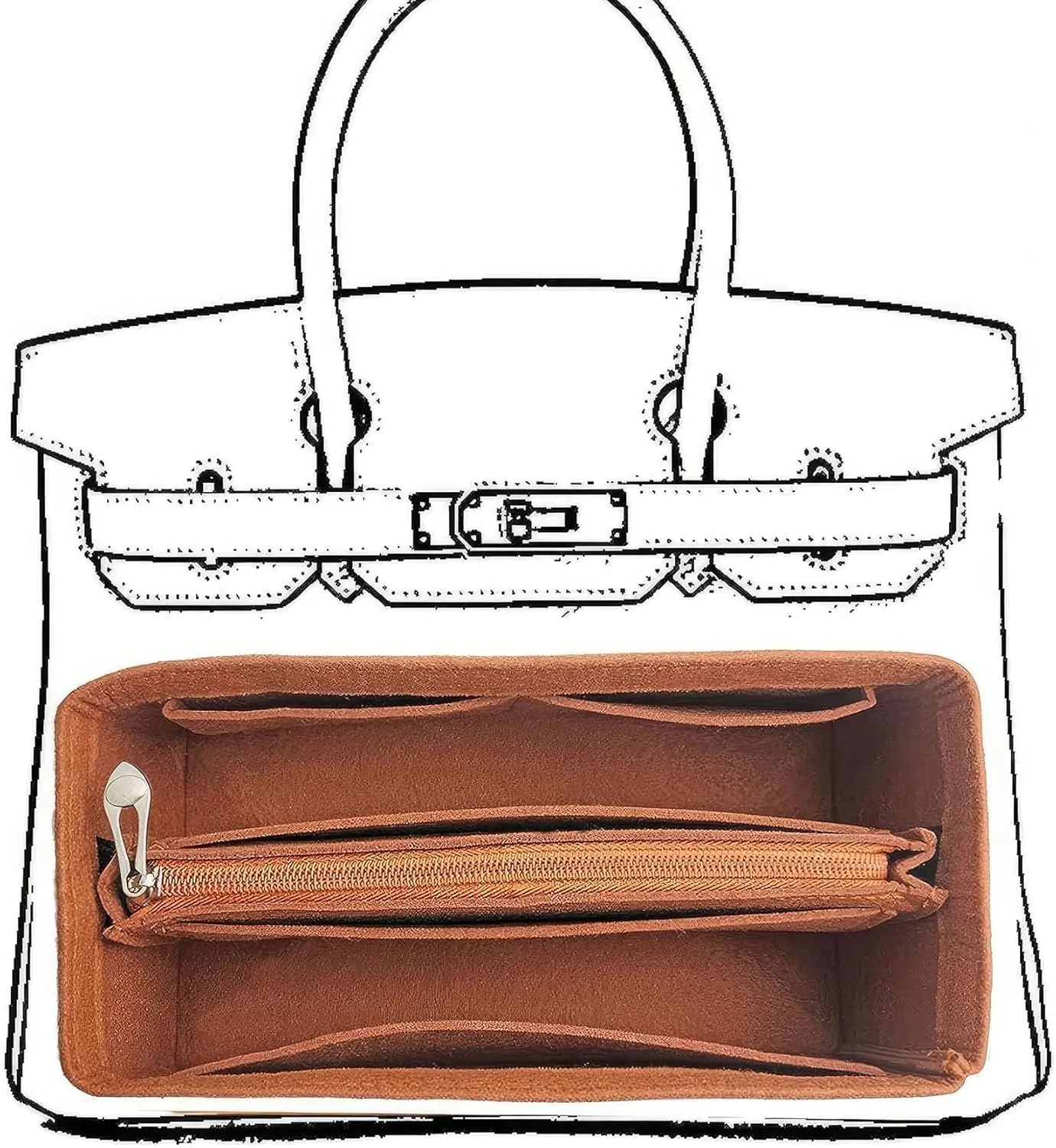 Purse Organizer Insert For Birkin 30 Bag, Felt Insert Organizer With Zipper, Large Capacity,Women’s Handbags Shaper (30,Orange)