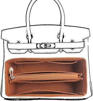 Purse Organizer Insert For Birkin 30 Bag, Felt Insert Organizer With Zipper, Large Capacity,Women’s Handbags Shaper (30,Orange)
