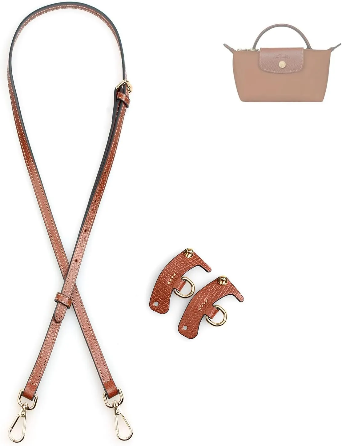 Purse Strap Crossbody Conversion Kit for Handbag,Genuine Leather Shoulder Straps Replacement Adjustable for Bags (Brown-G)