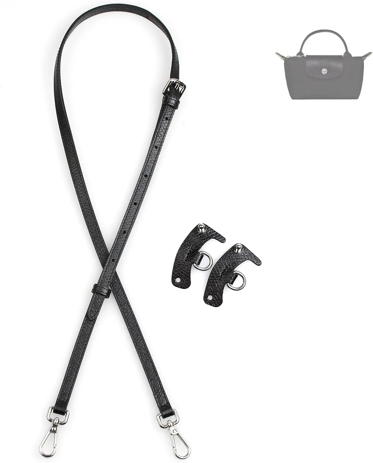 Purse Strap Crossbody Conversion Kit for Mini Handbag,Genuine Leather Shoulder Straps Replacement Adjustable for Bags(Black-S)