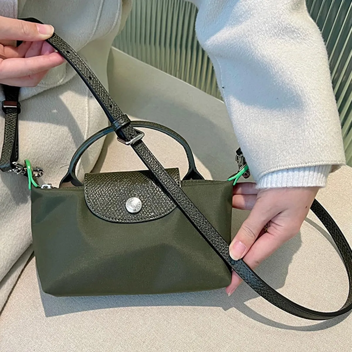 Purse Strap Crossbody Conversion Kit for Mini Handbag,Genuine Leather Shoulder Straps Replacement Adjustable for Bags(Forest Green-S)