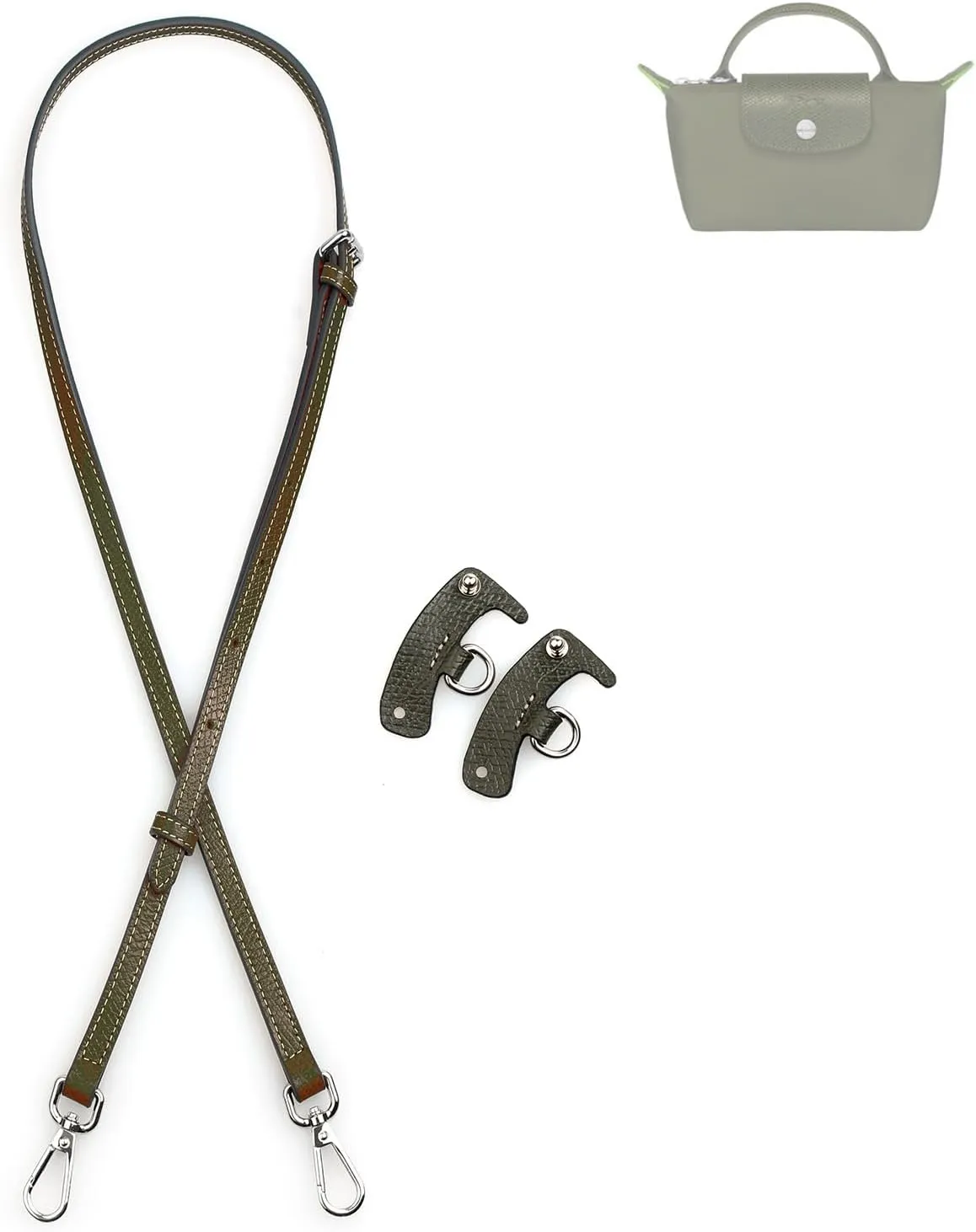 Purse Strap Crossbody Conversion Kit for Mini Handbag,Genuine Leather Shoulder Straps Replacement Adjustable for Bags(Forest Green-S)