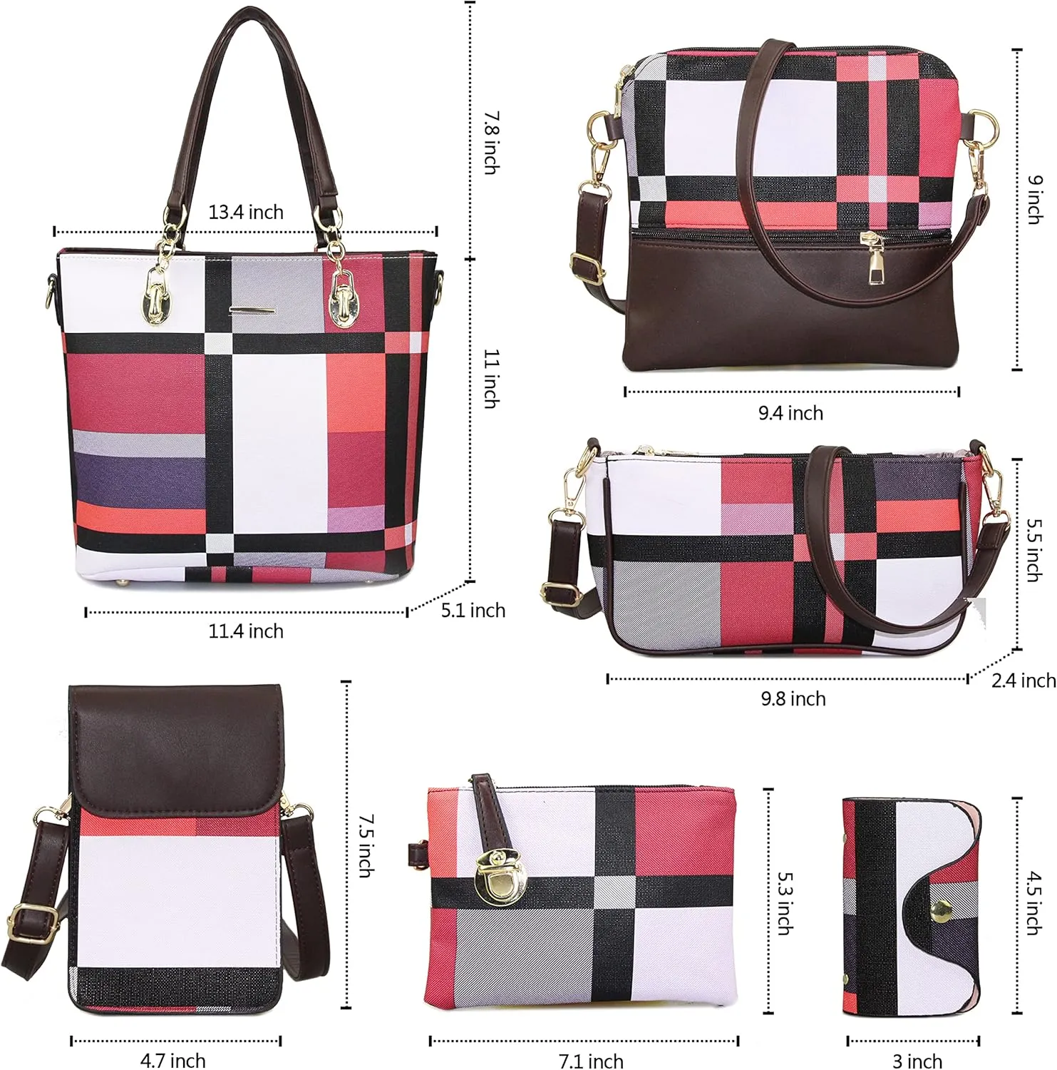 Purses and Handbags for Women Synthetic Leather Tote Crossbody Bags Satchel Purses Set 6pcs