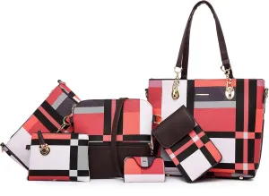 Purses and Handbags for Women Synthetic Leather Tote Crossbody Bags Satchel Purses Set 6pcs