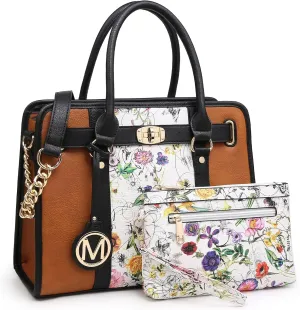 Purses and Handbags for Women Top Handle Satchel with Wallet Shoulder Bags Two Tone 2pcs