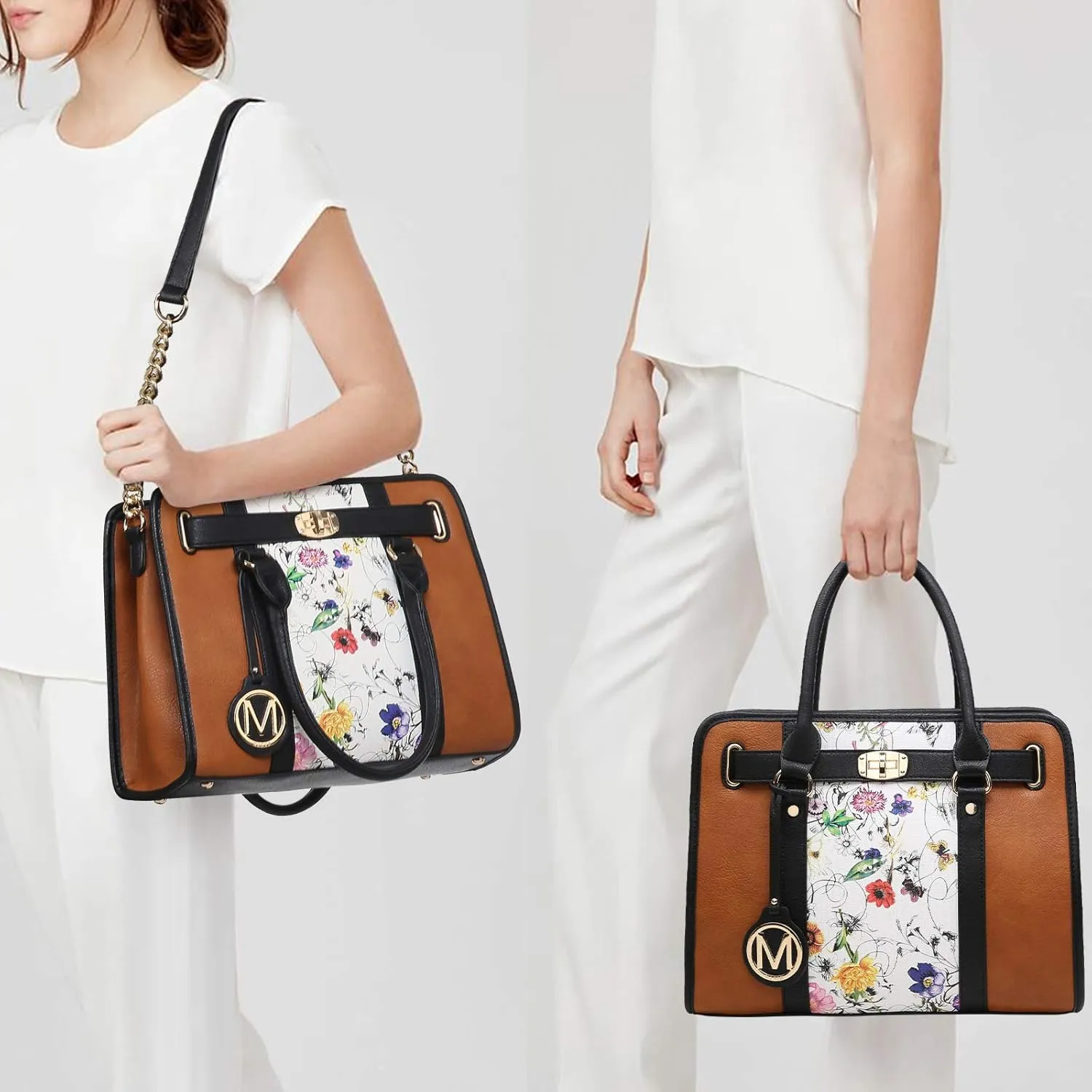 Purses and Handbags for Women Top Handle Satchel with Wallet Shoulder Bags Two Tone 2pcs