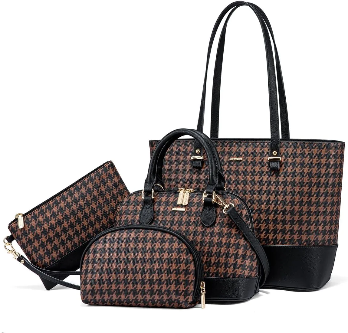 Purses for Women Classic Shoulder Tote Satchel Hobo Bags 3pcs Handbags Gift for Her Brown