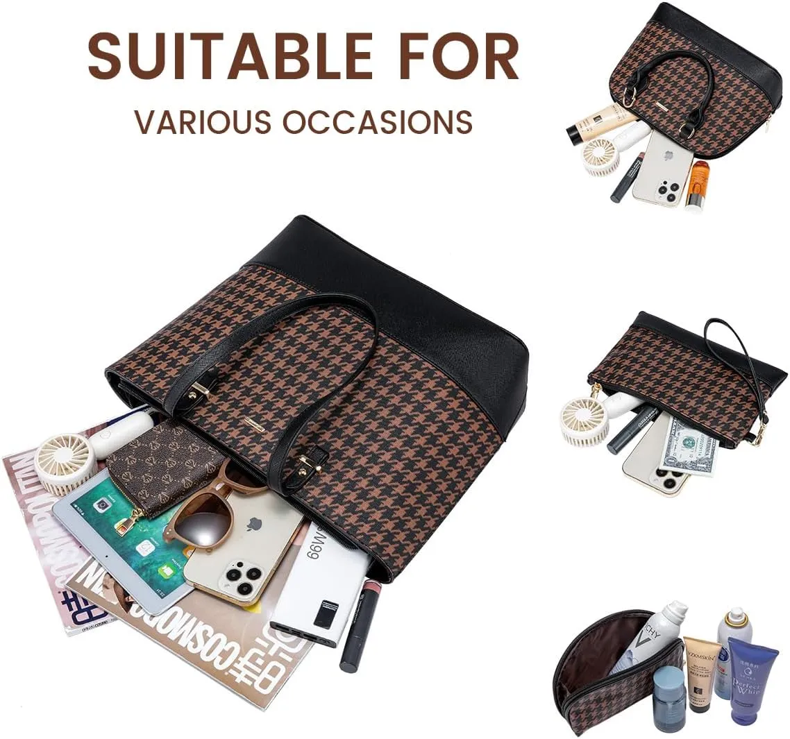 Purses for Women Classic Shoulder Tote Satchel Hobo Bags 3pcs Handbags Gift for Her Brown