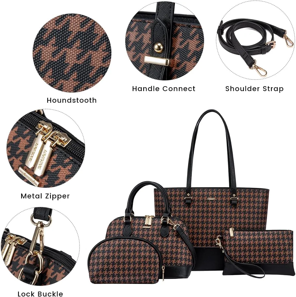 Purses for Women Classic Shoulder Tote Satchel Hobo Bags 3pcs Handbags Gift for Her Brown