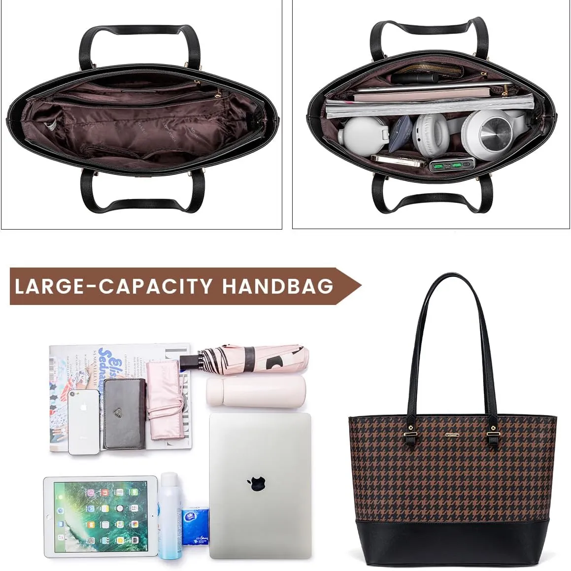 Purses for Women Classic Shoulder Tote Satchel Hobo Bags 3pcs Handbags Gift for Her Brown