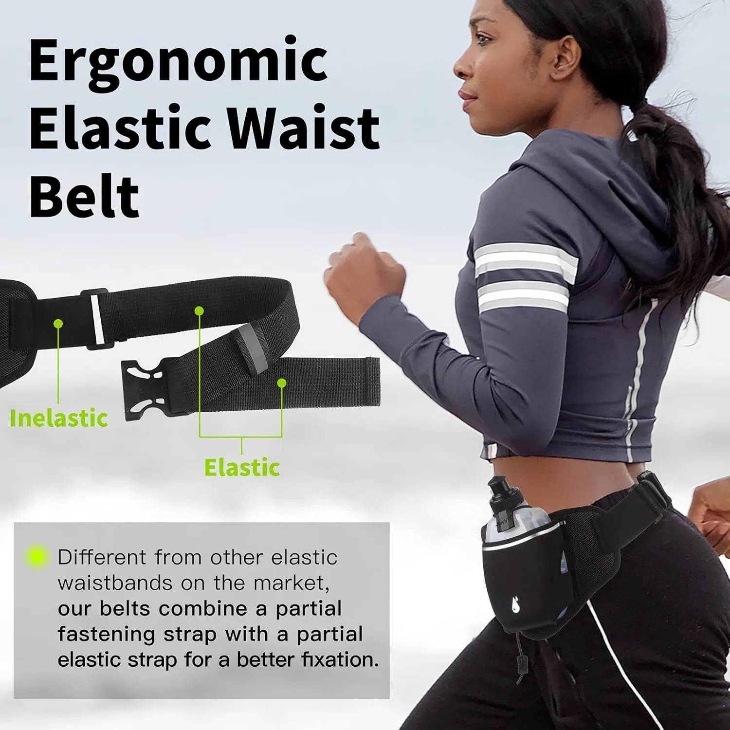PYFK Upgraded Running Belt with Water Bottles, Hydration Belt for Men and Women, Water Bottle Holder Running Pouch Belt, Fanny Pack Fits 7 inches Phones, Waist pack for Running Hiking Climbing