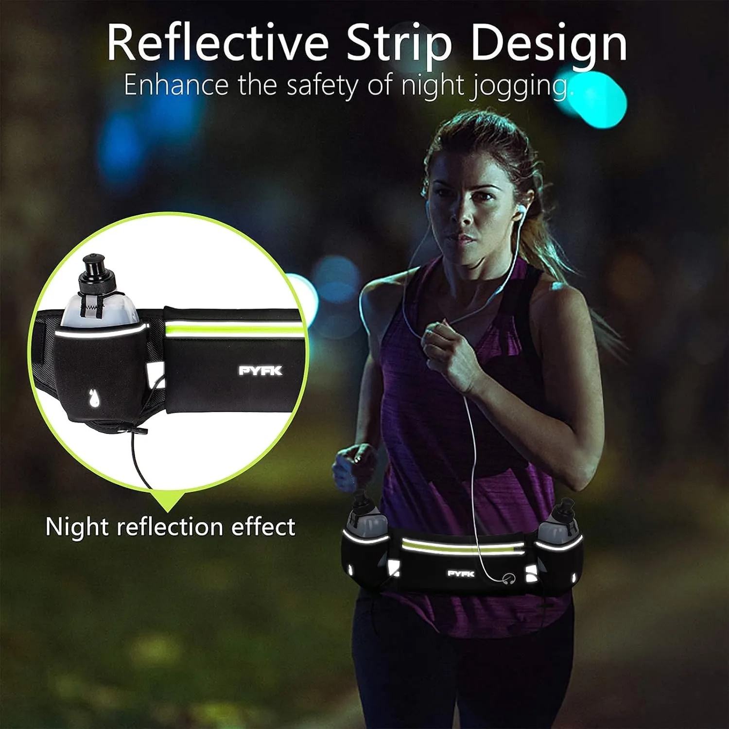 PYFK Upgraded Running Belt with Water Bottles, Hydration Belt for Men and Women, Water Bottle Holder Running Pouch Belt, Fanny Pack Fits 7 inches Phones, Waist pack for Running Hiking Climbing