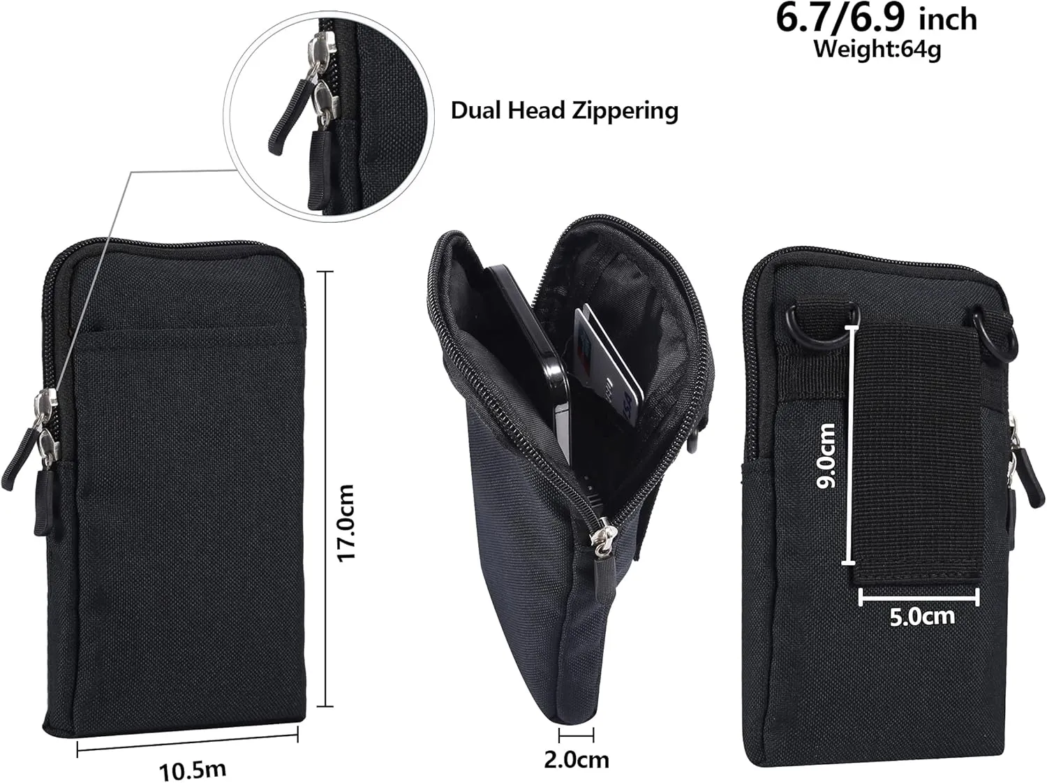QBYVQQN Cell Phone Waist Belt Holster Mens, Waterproof Zipper Crossbody Smartphone Shoulder Messenger Bag Wallet Sling Bag
