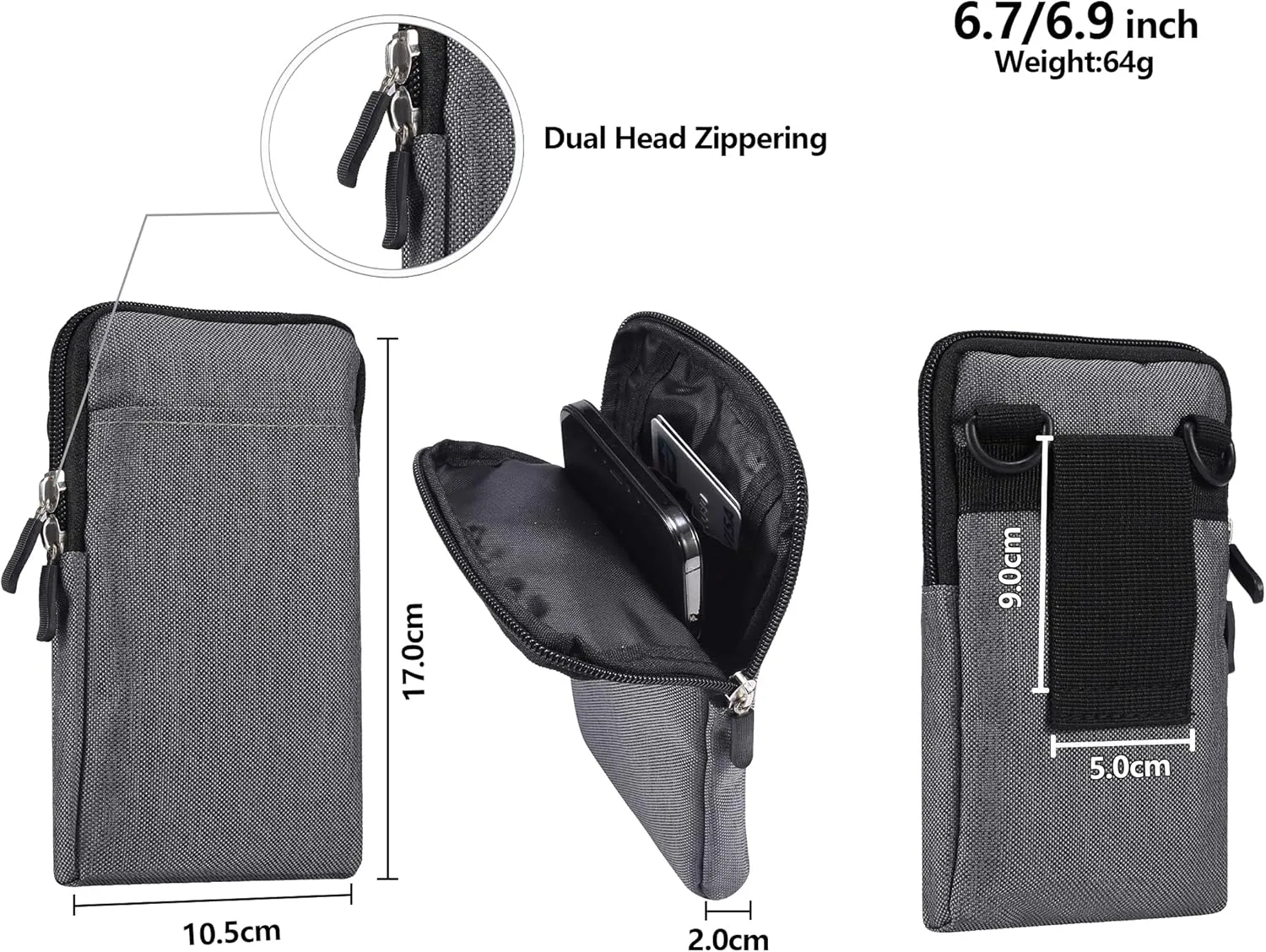 QBYVQQN Cell Phone Waist Belt Holster Mens, Waterproof Zipper Crossbody Smartphone Shoulder Messenger Bag Wallet Sling Bag