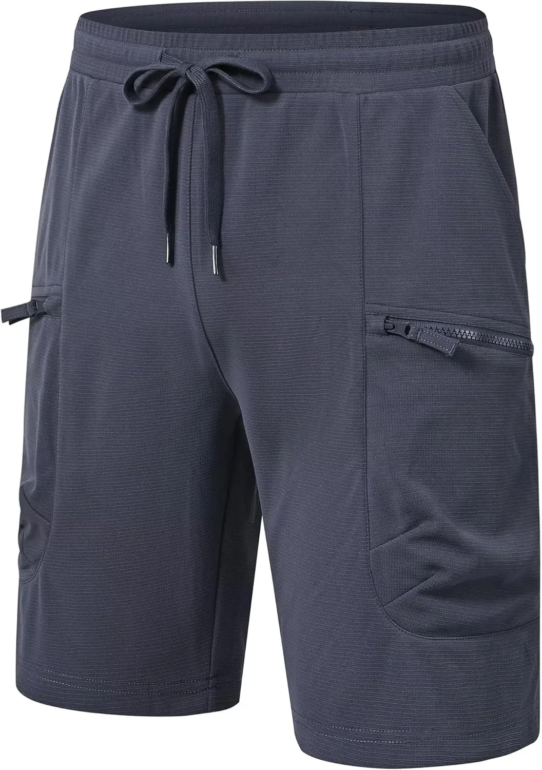 QPNGRP Men's Knit PlaidCloth 8" Inseam Elastic Waist Zipper Cargo Shorts