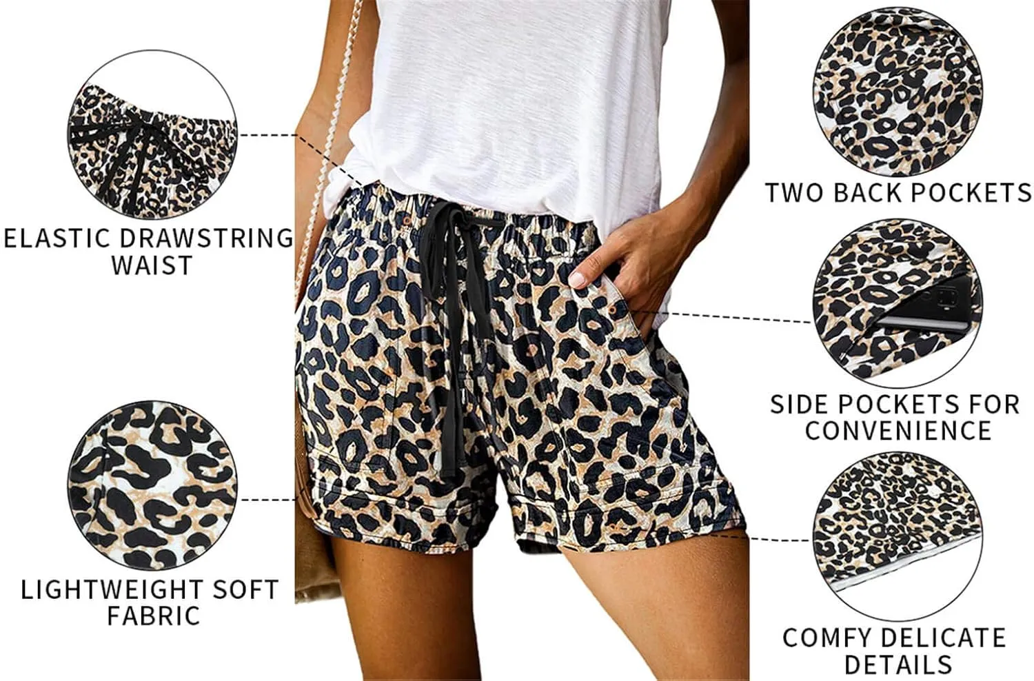 QUEEN PLUS Womens Casual Shorts Comfy Elastic Waist Drawstring Pocket Shorts Pants