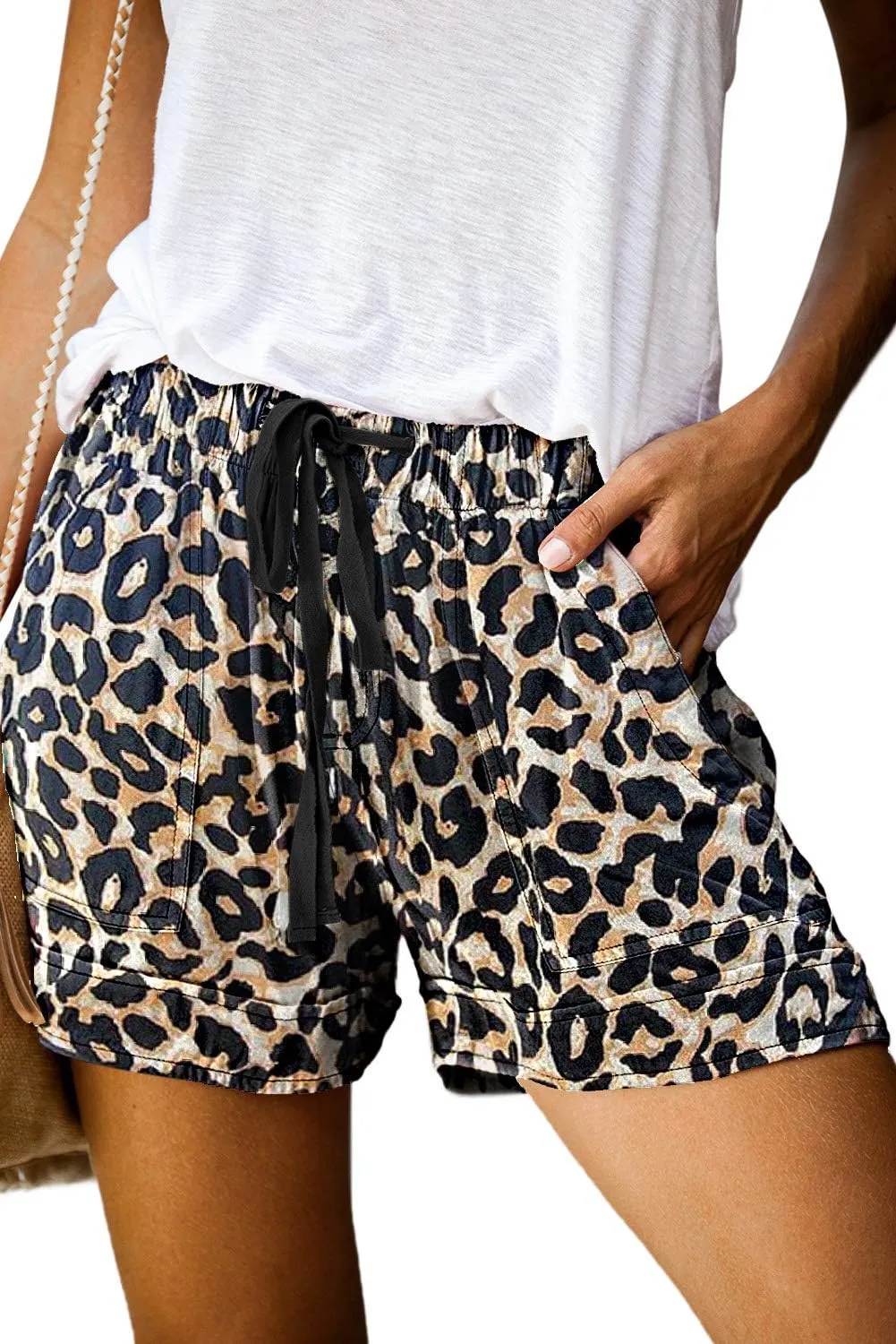 QUEEN PLUS Womens Casual Shorts Comfy Elastic Waist Drawstring Pocket Shorts Pants