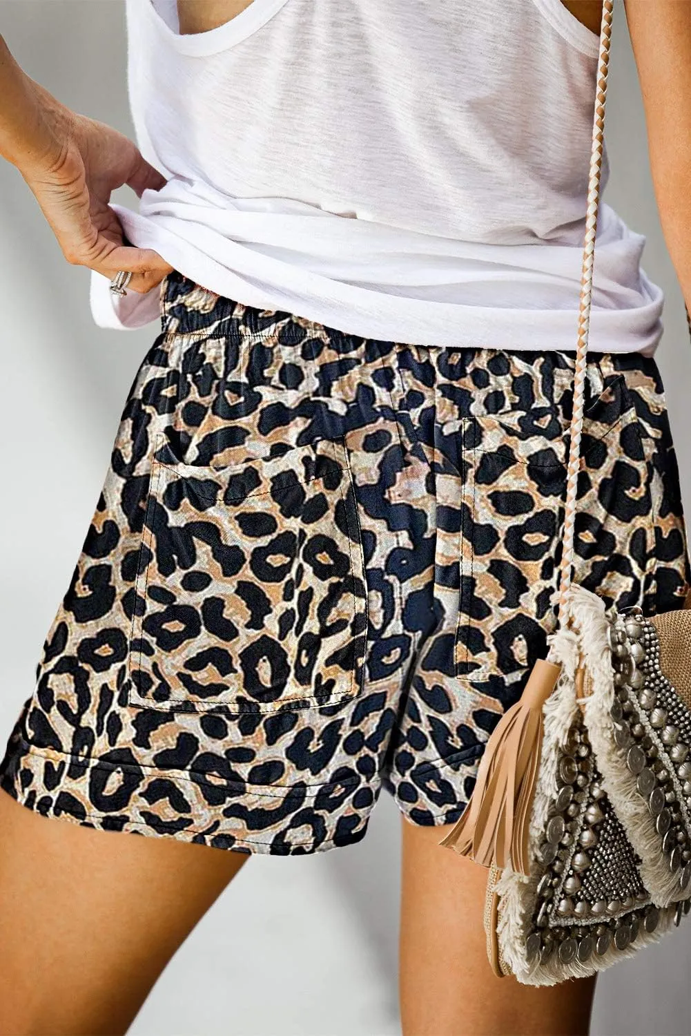 QUEEN PLUS Womens Casual Shorts Comfy Elastic Waist Drawstring Pocket Shorts Pants