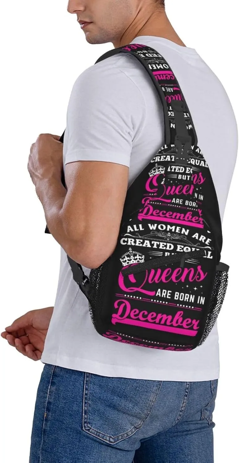 Queens Are Born In December Crossbody Bag Cross Chest Bag Adjustable Sling Backpack Sports Gym Shoulder Bags Travel Cycling Daypack Diagonally Casual Rucksack