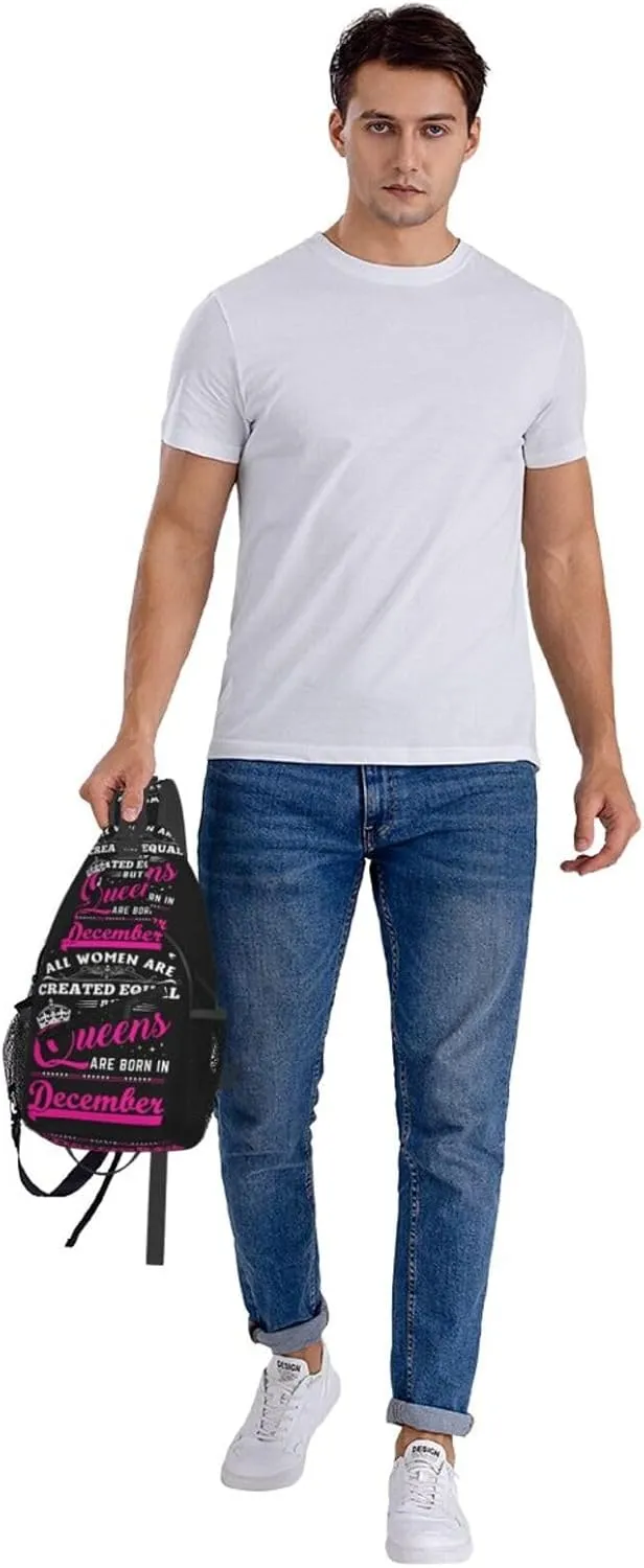 Queens Are Born In December Crossbody Bag Cross Chest Bag Adjustable Sling Backpack Sports Gym Shoulder Bags Travel Cycling Daypack Diagonally Casual Rucksack