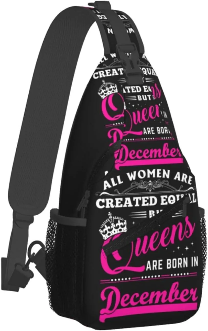 Queens Are Born In December Crossbody Bag Cross Chest Bag Adjustable Sling Backpack Sports Gym Shoulder Bags Travel Cycling Daypack Diagonally Casual Rucksack