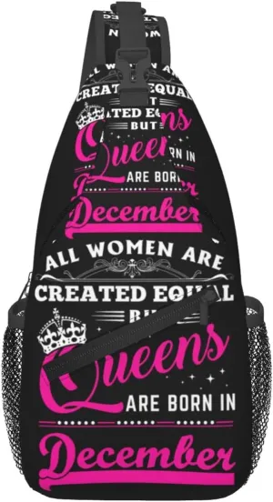 Queens Are Born In December Crossbody Bag Cross Chest Bag Adjustable Sling Backpack Sports Gym Shoulder Bags Travel Cycling Daypack Diagonally Casual Rucksack