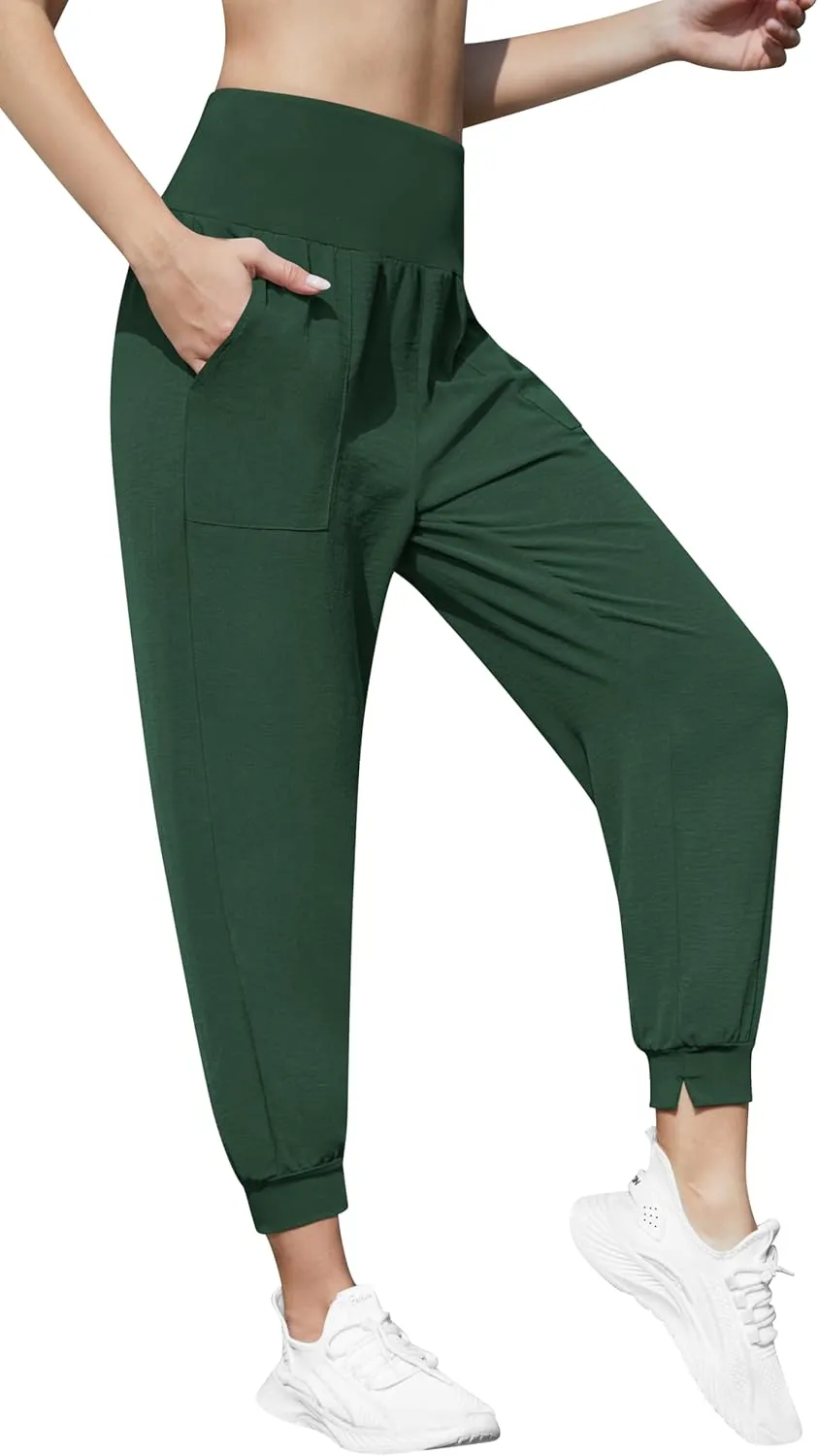 QUEZHU Women High Waist Joggers Palazzo Pants Fall Elastic Waist Casual Lounge Pants with Pockets