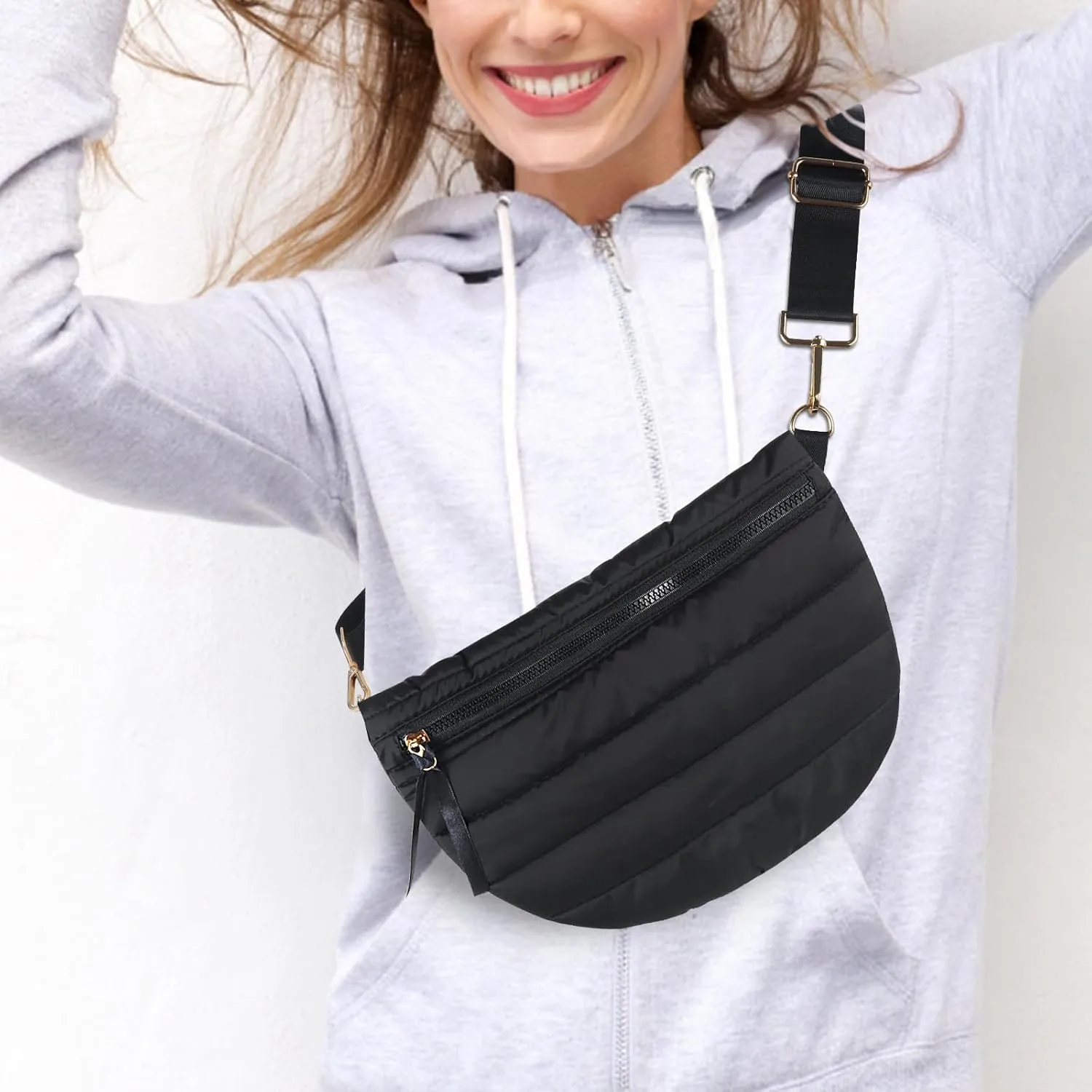 Quilted Crossbody Bags for Women Puffer Fanny Pack Sling Bag Puffy Chest Belt Bum Waist Bag Crossbody Purse Bags Quilted Shoulder Bag for Women