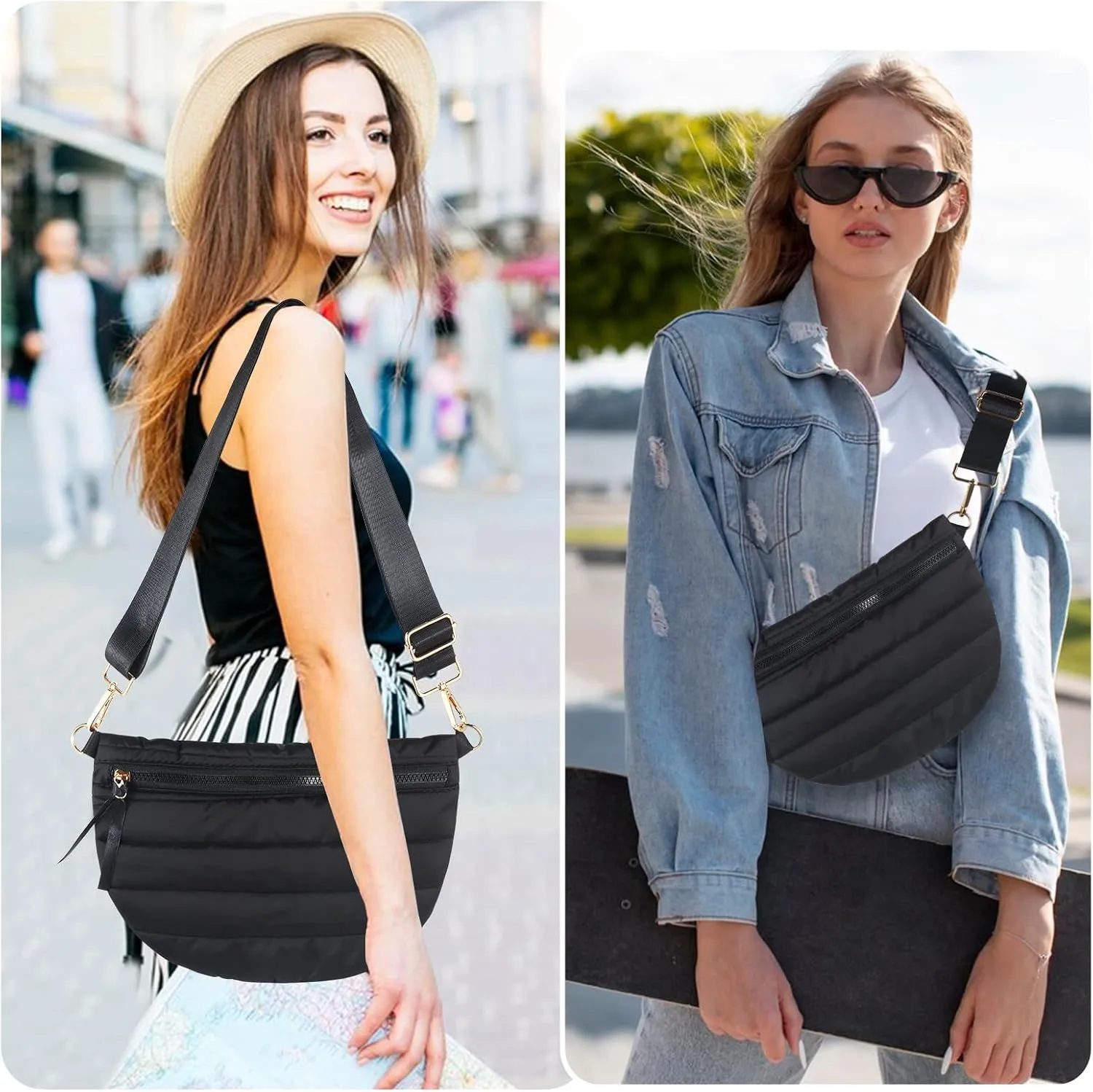 Quilted Crossbody Bags for Women Puffer Fanny Pack Sling Bag Puffy Chest Belt Bum Waist Bag Crossbody Purse Bags Quilted Shoulder Bag for Women