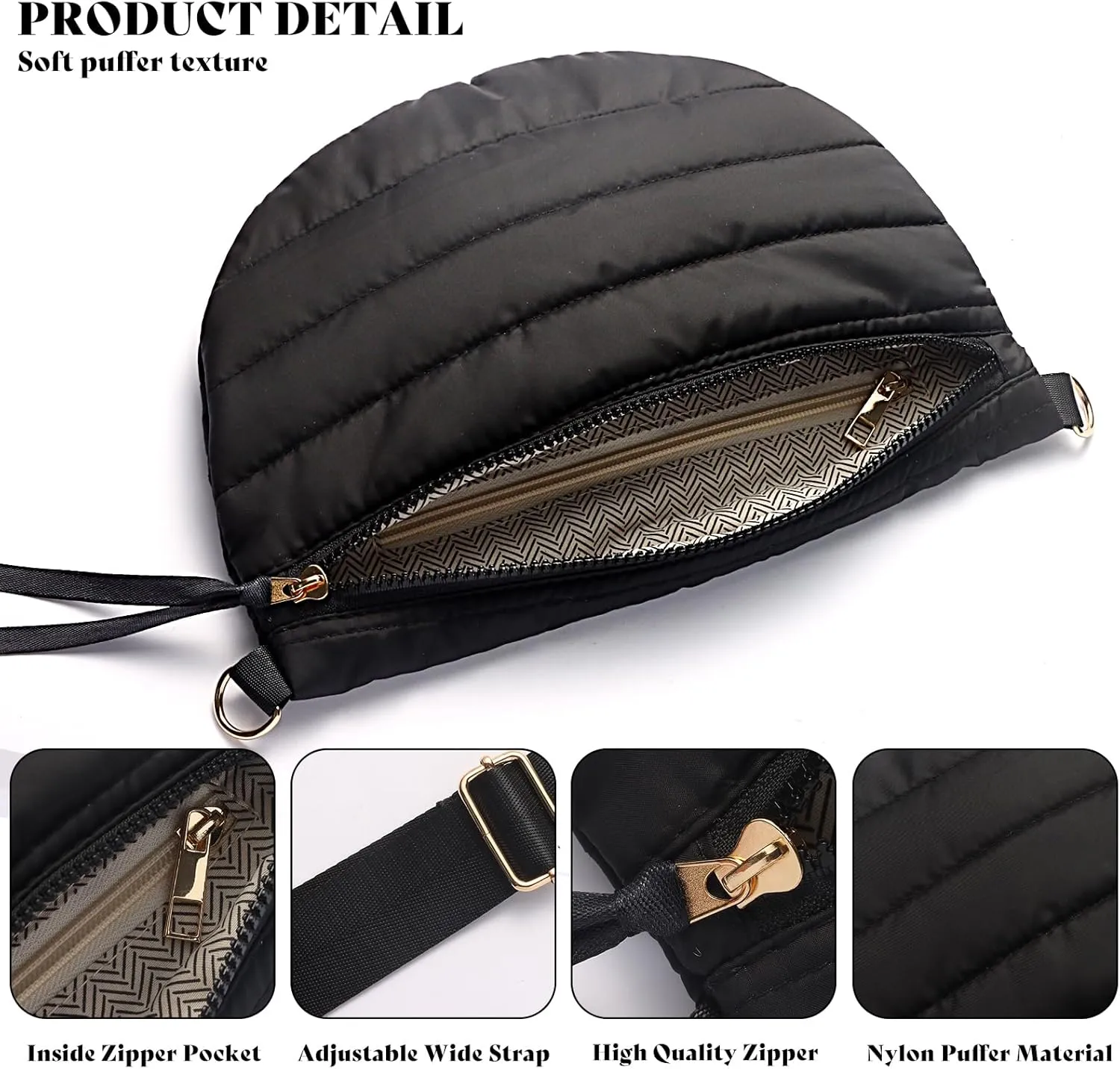 Quilted Crossbody Bags for Women Puffer Fanny Pack Sling Bag Puffy Chest Belt Bum Waist Bag Crossbody Purse Bags Quilted Shoulder Bag for Women