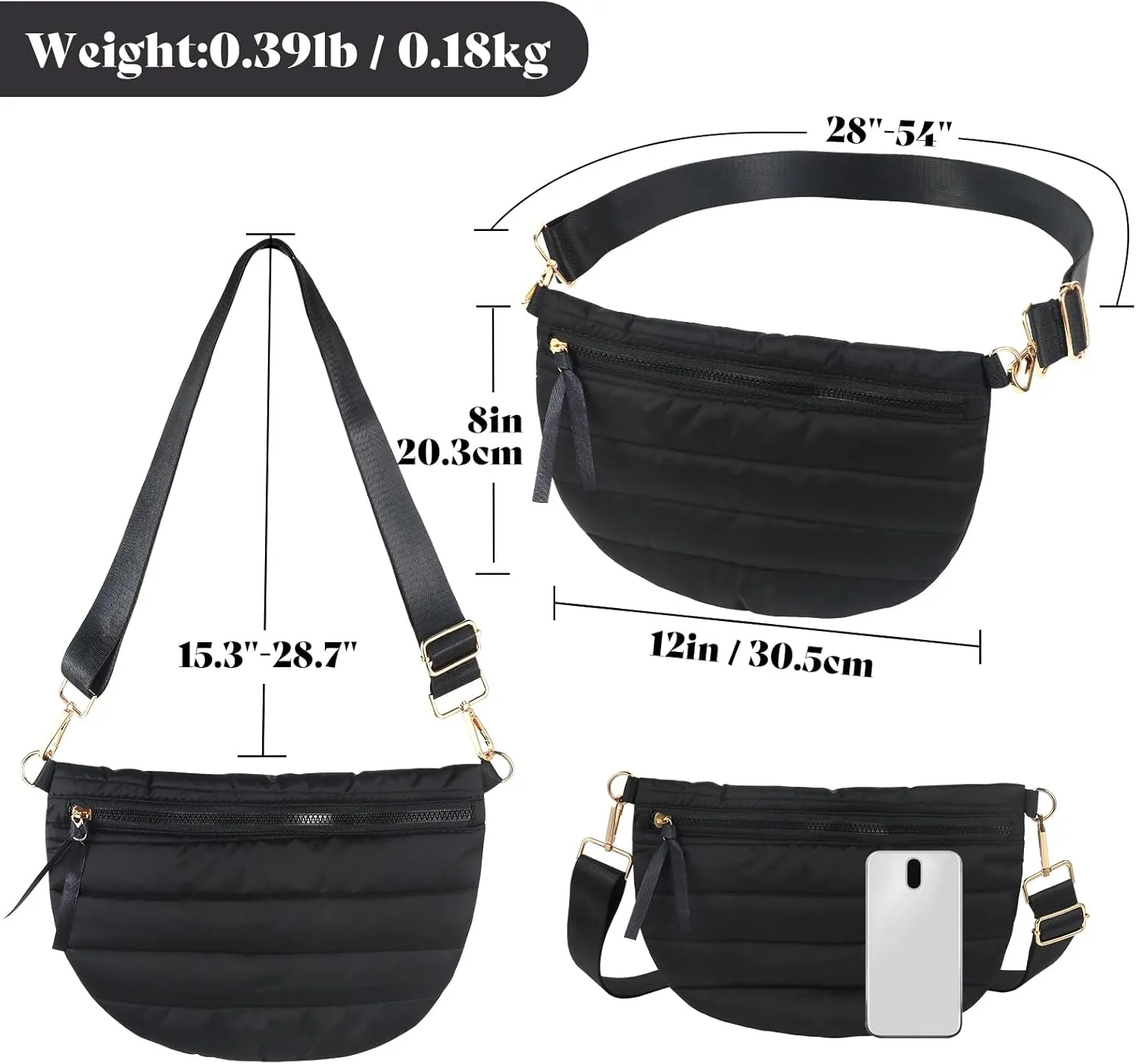 Quilted Crossbody Bags for Women Puffer Fanny Pack Sling Bag Puffy Chest Belt Bum Waist Bag Crossbody Purse Bags Quilted Shoulder Bag for Women