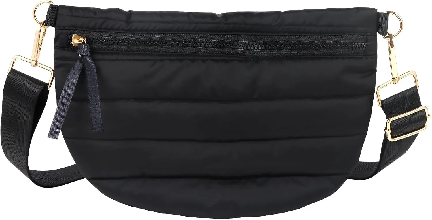 Quilted Crossbody Bags for Women Puffer Fanny Pack Sling Bag Puffy Chest Belt Bum Waist Bag Crossbody Purse Bags Quilted Shoulder Bag for Women