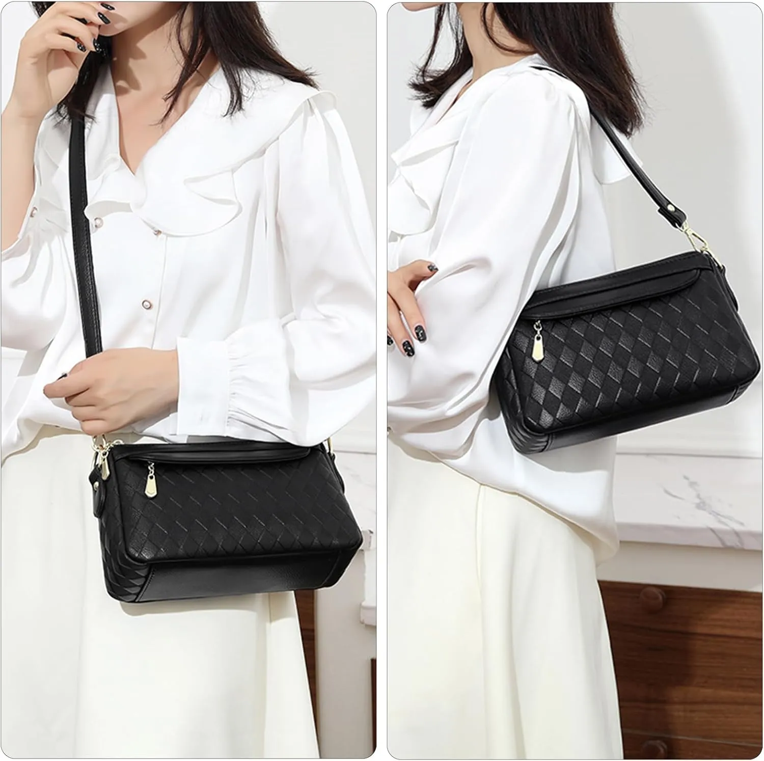 Quilted Hobo Bags for Women PU Leather Crossbody Purses Small Shoulder Handbag Trendy Tote Bag Satchel Bag