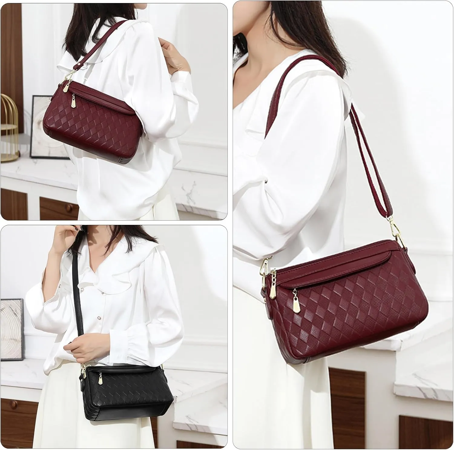 Quilted Hobo Bags for Women PU Leather Crossbody Purses Small Shoulder Handbag Trendy Tote Bag Satchel Bag