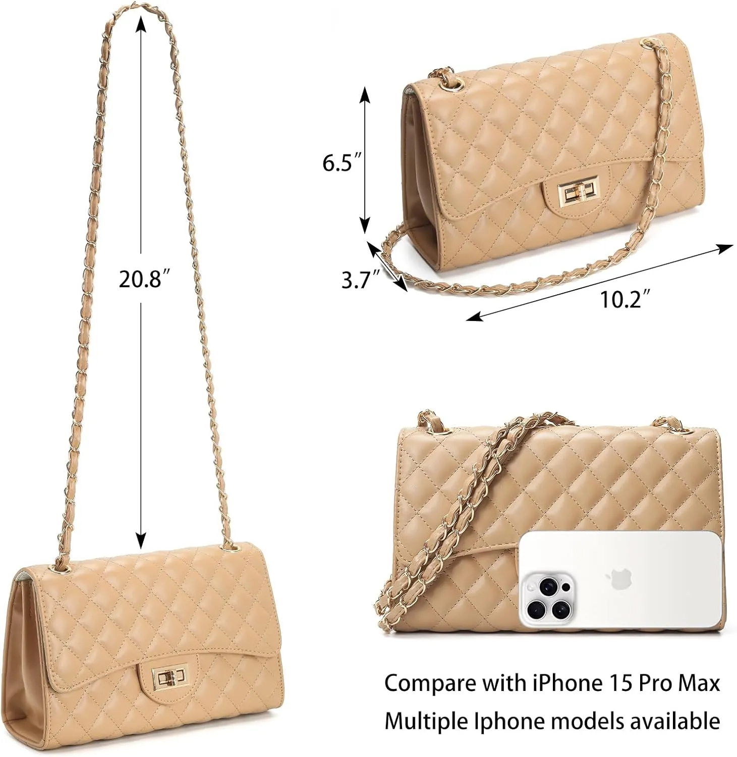 Quilted Leather Crossbody Bags for Women Trendy Ladies Shoulder Purse Satchel HandBag with Chain Strap