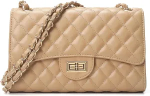 Quilted Leather Crossbody Bags for Women Trendy Ladies Shoulder Purse Satchel HandBag with Chain Strap