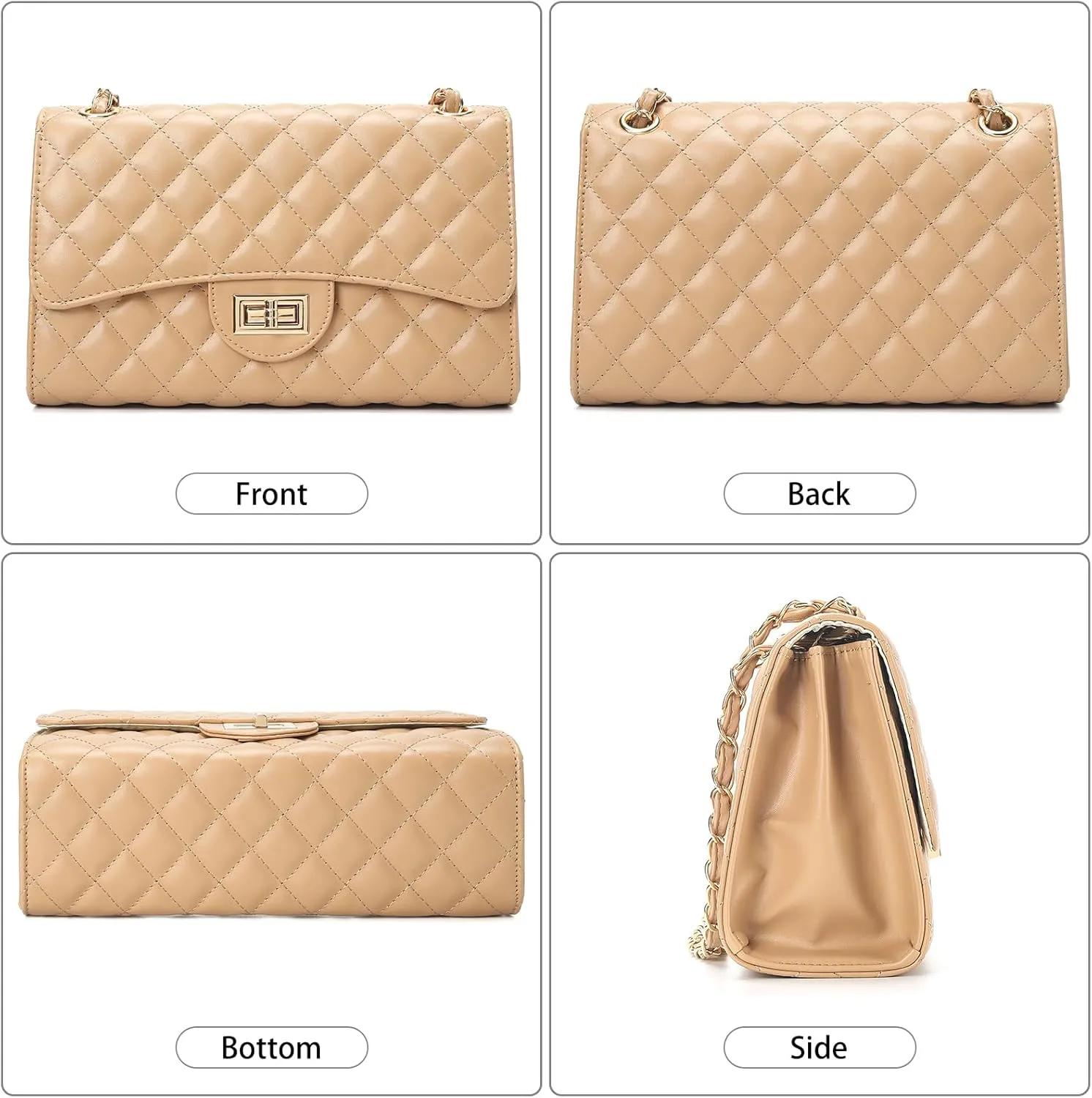 Quilted Leather Crossbody Bags for Women Trendy Ladies Shoulder Purse Satchel HandBag with Chain Strap