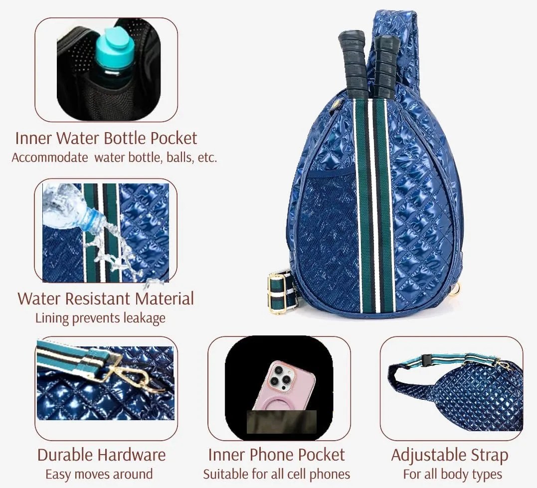 Quilted Pickleball Sling Bag, Crossbody Design with Reflective Stripe, Pickleball Puffer Bags for Women and Men, Pickleball Bags for Ladies