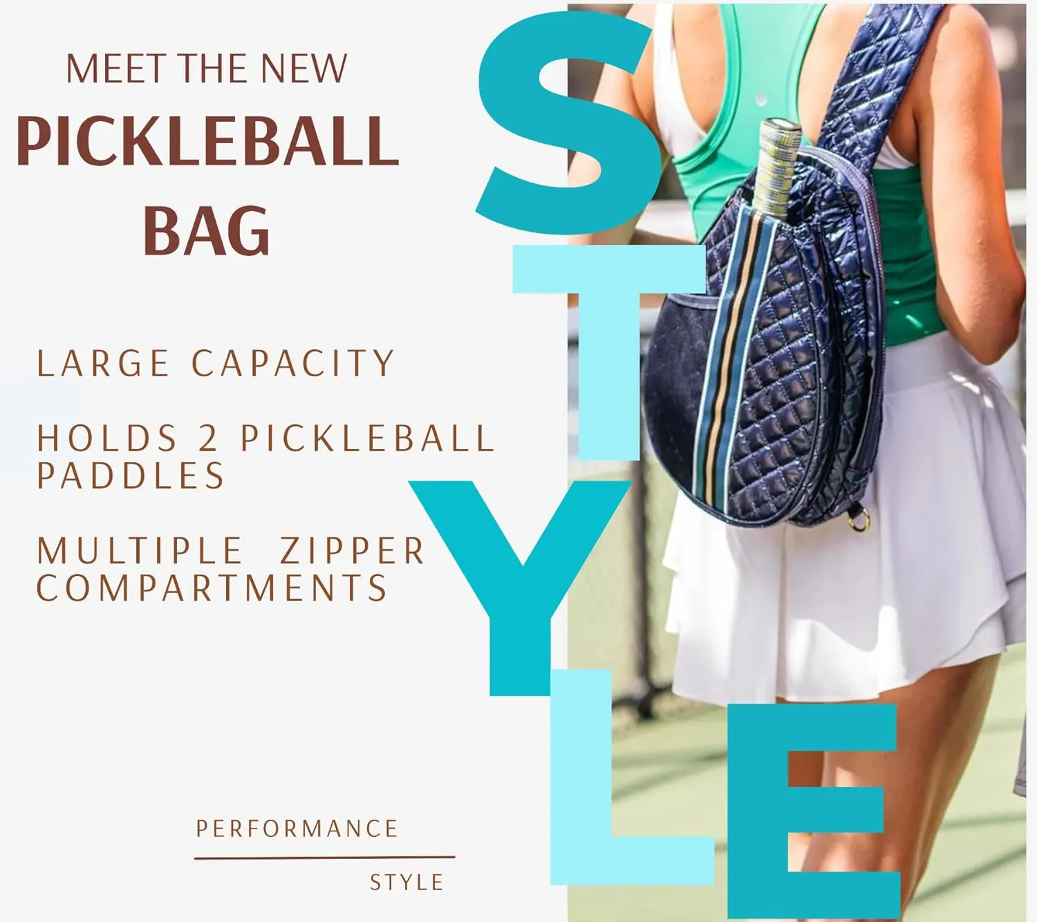 Quilted Pickleball Sling Bag, Crossbody Design with Reflective Stripe, Pickleball Puffer Bags for Women and Men, Pickleball Bags for Ladies