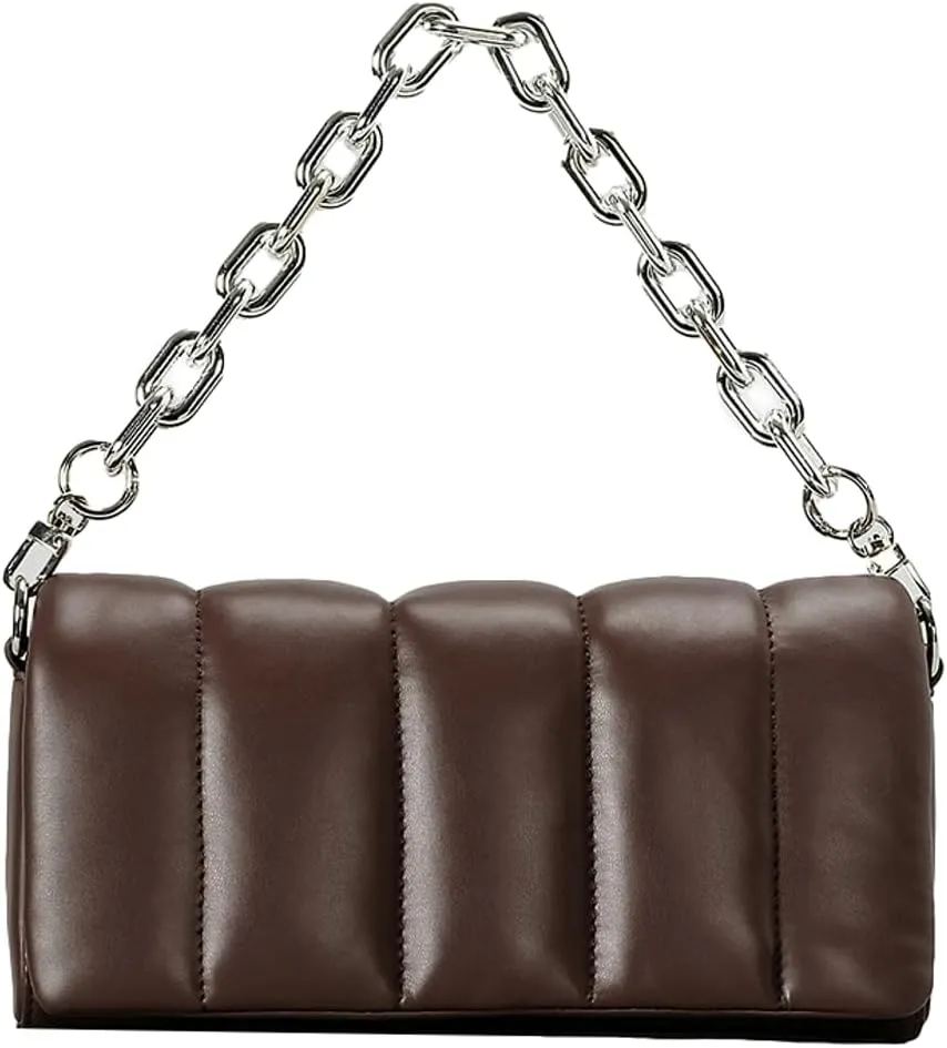 Quilted Shoulder Bags for Women PU Leather Ladies Hobo Handbag Y2k Purses with Chain Strap Stylish Clutch