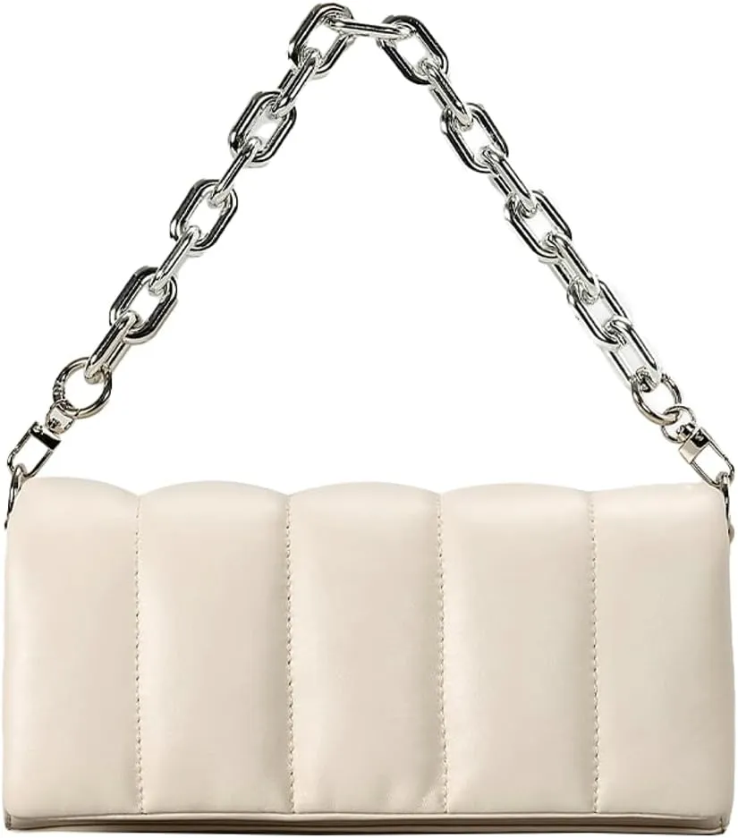 Quilted Shoulder Bags for Women PU Leather Ladies Hobo Handbag Y2k Purses with Chain Strap Stylish Clutch
